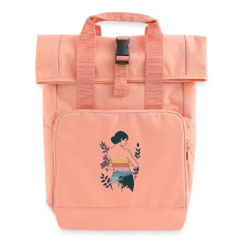 Woman with Mountain Landscape and Nature - Roll Top Backpack with Two Handles - chintz rose - Front