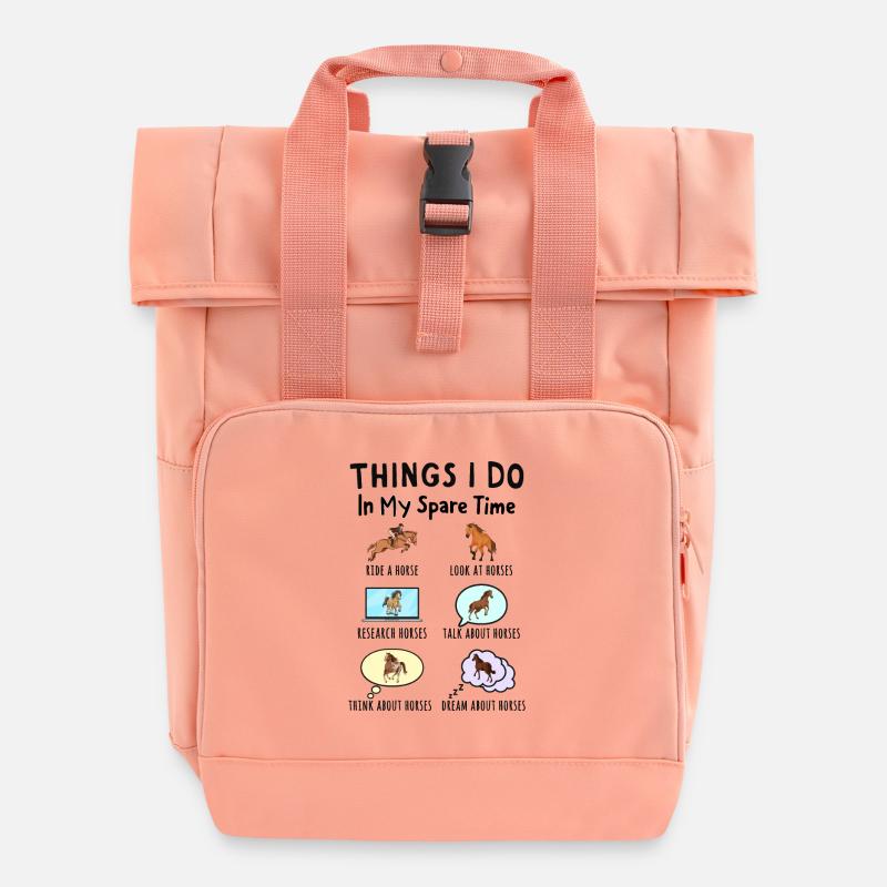 Was ich in meiner Freizeit mache: Alles über Pferd - Rolltop Rucksack mit zwei Griffen - Chintzrosa