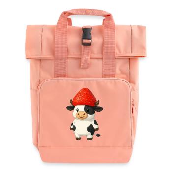 Lustige Kuh mit Erdbeeren Hut Fruchtig Humorvoll - Rolltop Rucksack mit zwei Griffen - Chintzrosa - Vorne