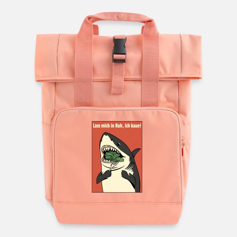 Humorous shark with salad - Roll Top Backpack with Two Handles - chintz rose