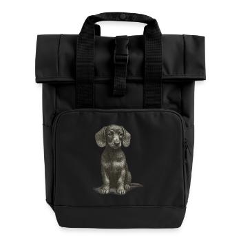 "Kleines Schlappohr" - Welpe Dackel - Rolltop Rucksack mit zwei Griffen - Schwarz - Vorne