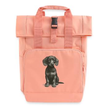 "Kleines Schlappohr" - Welpe Dackel - Rolltop Rucksack mit zwei Griffen - Chintzrosa - Vorne