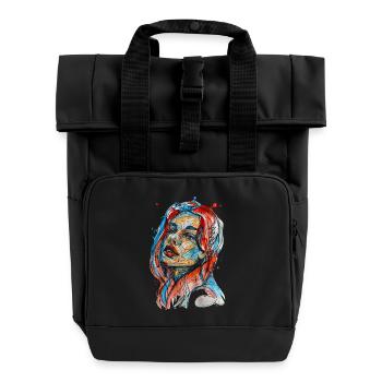 Jasmine illustration watercolor carographic - Roll Top Backpack with Two Handles - black - Front