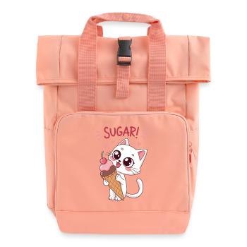 Chat gourmand et crème glacée - Roll Top Backpack with Two Handles - chintz rose - Front