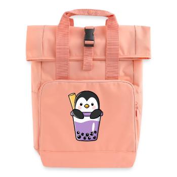 Kawaii Penguin in Bubble Tea Taro Boba - Roll Top Backpack with Two Handles - chintz rose - Front