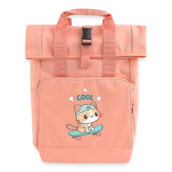 Trendy kawaii skateboard kitten - Roll Top Backpack with Two Handles - chintz rose - Front