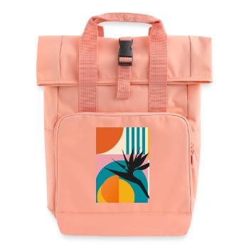 Geometrische Paradiesvogelblume Retro Tropical Art - Rolltop Rucksack mit zwei Griffen - Chintzrosa - Vorne