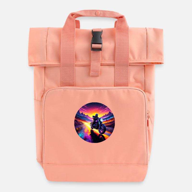 Motorcycle Sunrise - Roll Top Backpack with Two Handles - chintz rose