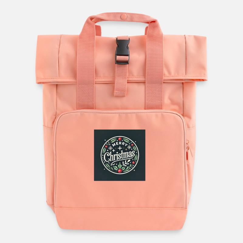 Christmas emblem - Roll Top Backpack with Two Handles - chintz rose