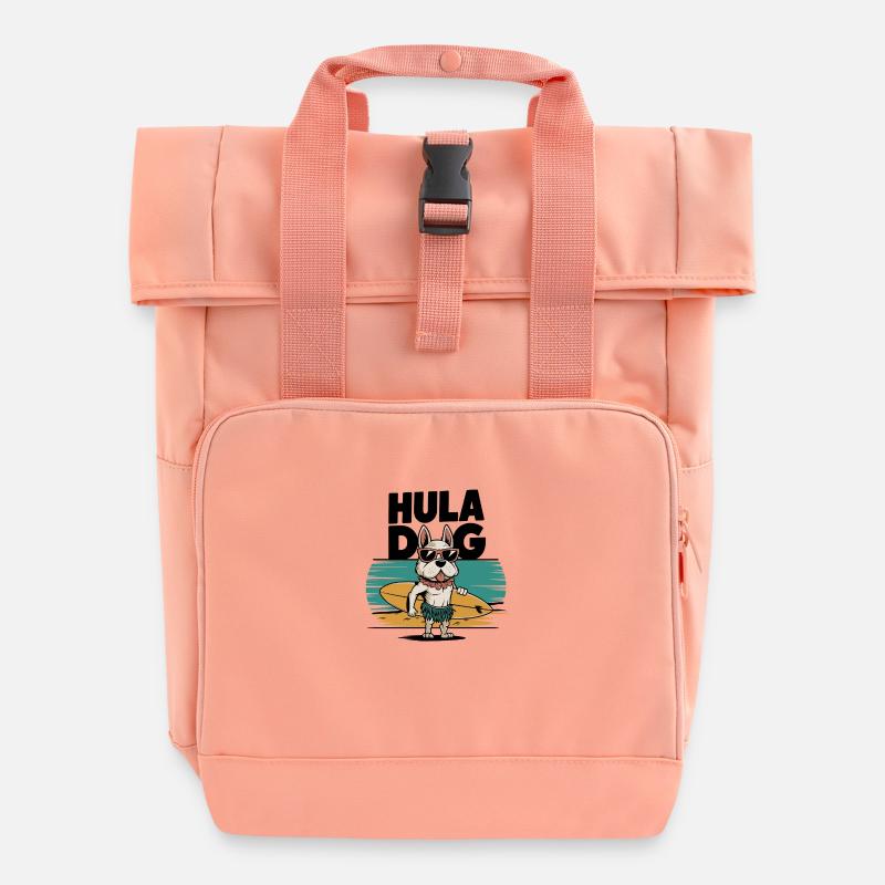 Hula Dog - Funny Summer Design - Roll Top Backpack with Two Handles - chintz rose