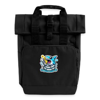 Lustiger Haibiss-Cartoon Sticker - Rolltop Rucksack mit zwei Griffen - Schwarz - Vorne