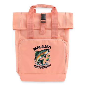 Papa allez! Nous pêchons ! Truite sautante - Sac à dos Roll Top à deux anses - rose liberty - Devant