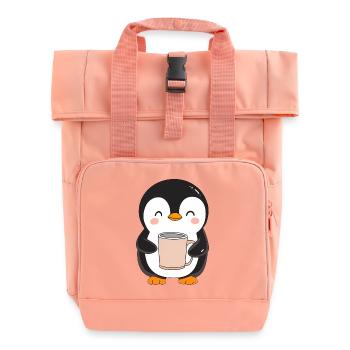 Niedlicher Pinguin mit Kaffeetasse - Entzückendes Design - Rolltop Rucksack mit zwei Griffen - Chintzrosa - Vorne