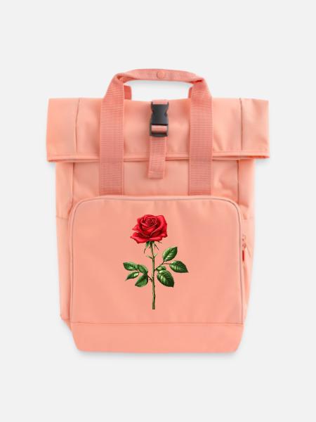 Rose Blume Design - Rolltop Rucksack mit zwei Griffen - Chintzrosa