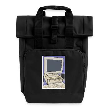 Retro-Computer-Desktop-Einrichtung - Rolltop Rucksack mit zwei Griffen - Schwarz - Vorne
