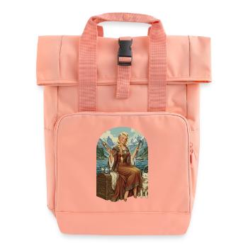 Norwegerin mit Hund - Rolltop Rucksack mit zwei Griffen - Chintzrosa - Vorne