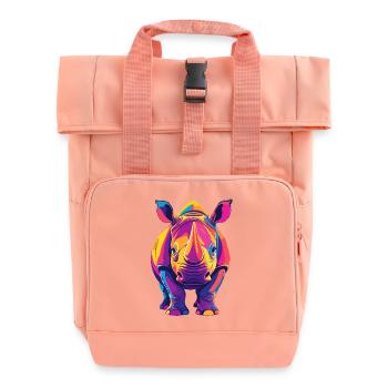 Farbenfroher Rhino Pop Art buntes Nashorn Motiv - Rolltop Rucksack mit zwei Griffen - Chintzrosa - Vorne