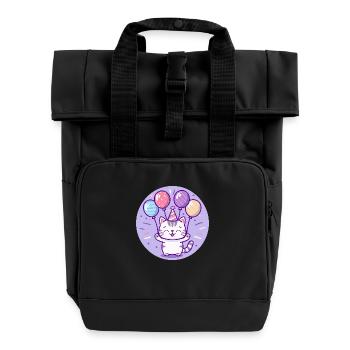 Cat Birthday Baby - Roll Top Backpack with Two Handles - black - Front