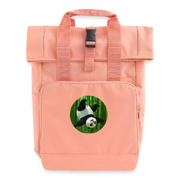 Panda making a somersault - Roll Top Backpack with Two Handles - chintz rose - Front