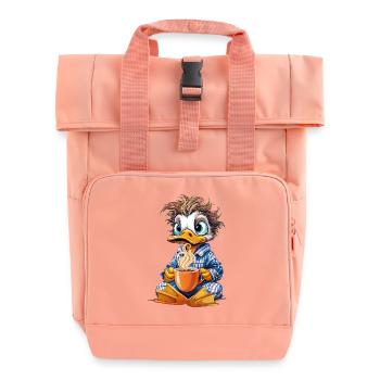 Morning grouch duck with coffee - Roll Top Backpack with Two Handles - chintz rose - Front