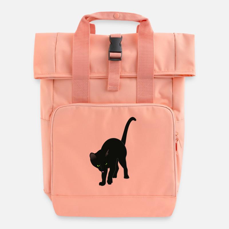 schwarze Katze - Rolltop Rucksack mit zwei Griffen - Chintzrosa