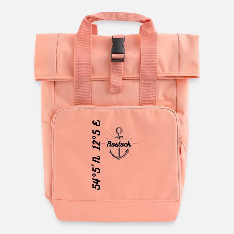 Rostock coordinates Baltic Sea Maritim - Roll Top Backpack with Two Handles - chintz rose