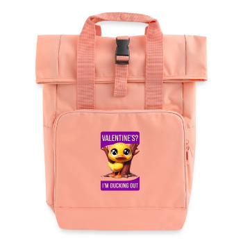 Whimsical Cartoon Duck Hiding Behind Tree valentin - Roll Top Backpack with Two Handles - chintz rose - Front