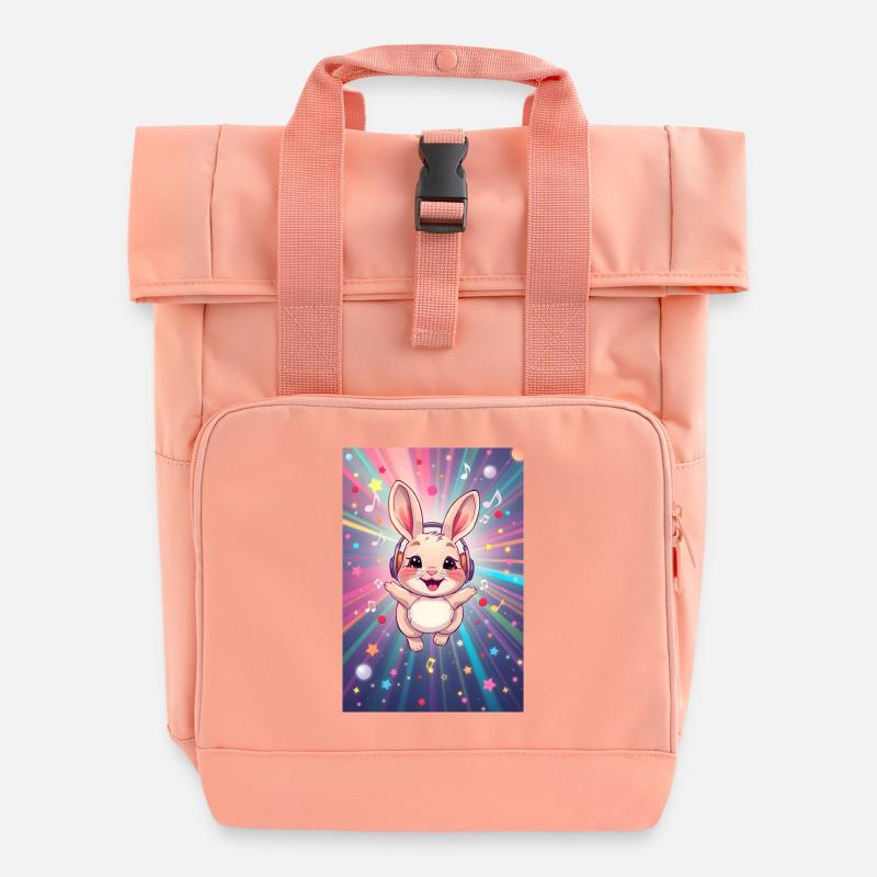 Lucky Bunny Music No.4 - Roll Top Backpack with Two Handles - chintz rose