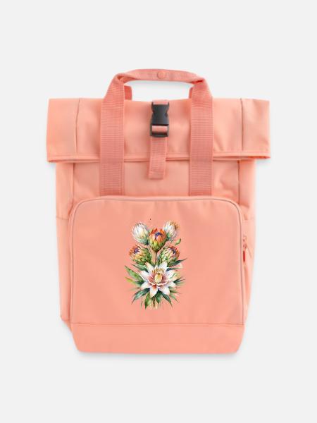 Protea Bloom Aquarell - Rolltop Rucksack mit zwei Griffen - Chintzrosa
