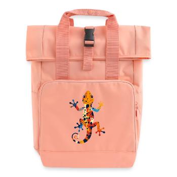 Bunter Gecko Farbexplosion Echse Kunst Motiv - Rolltop Rucksack mit zwei Griffen - Chintzrosa - Vorne