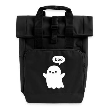 Cute Minimal Ghost Boo - Roll Top Backpack with Two Handles - black - Front