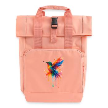 Hummingbird Pop Art Watercolor - Roll Top Backpack with Two Handles - chintz rose - Front