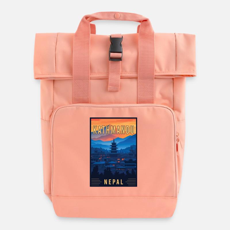 Explore Mystical Charm of Kathmandu in Nepal - Roll Top Backpack with Two Handles - chintz rose