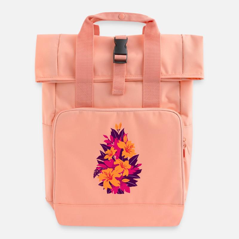 Hibiscus Neon Fire Flowers - Roll Top Backpack with Two Handles - chintz rose
