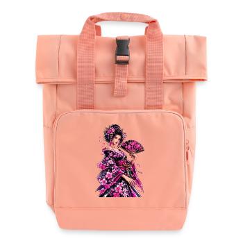 Geisha Flower Kimono Art - Roll Top Backpack with Two Handles - chintz rose - Front