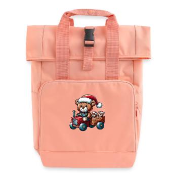 Teddy as Santa Claus with tractor - Roll Top Backpack with Two Handles - chintz rose - Front