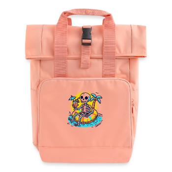 Skelett mit Schwimmreifen – Lustiges Sommerdesign - Rolltop Rucksack mit zwei Griffen - Chintzrosa - Vorne