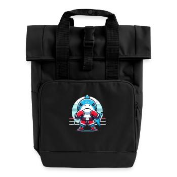 Hai Boxen Champion Cartoon Design - Rolltop Rucksack mit zwei Griffen - Schwarz - Vorne