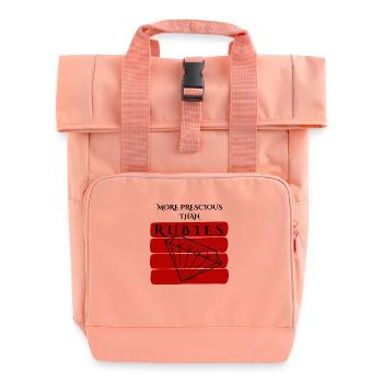 Wertvoller als Rubine Horizontal - Schwarzer Text - Rolltop Rucksack mit zwei Griffen - Chintzrosa - Vorne