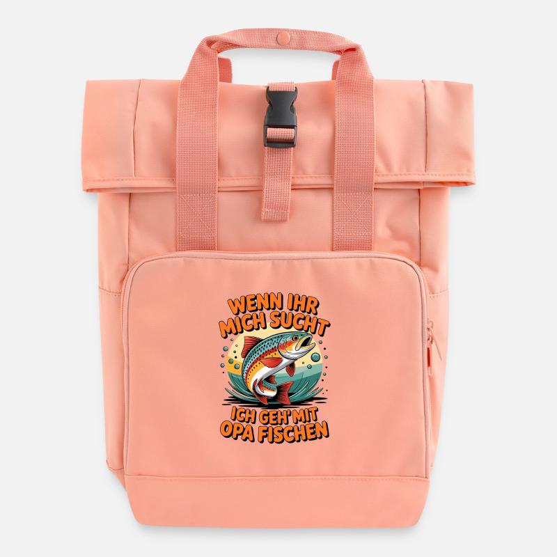 Angeln mit Opa mit springender Forelle - Rolltop Rucksack mit zwei Griffen - Chintzrosa