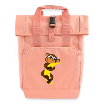 Monkey with banana - Roll Top Backpack with Two Handles - chintz rose - Front