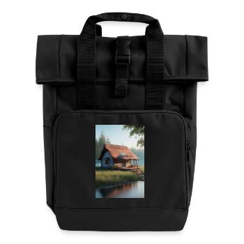 Charming lakeside cabin - Roll Top Backpack with Two Handles - black - Front