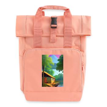 Charming lakeside cabin - Roll Top Backpack with Two Handles - chintz rose - Front
