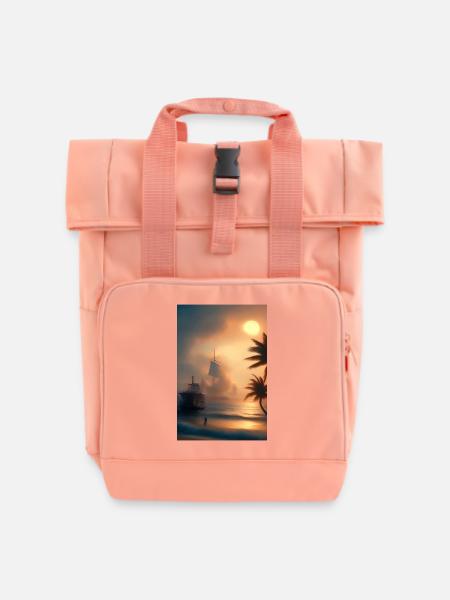 Karibik Palmen Strand - Rolltop Rucksack mit zwei Griffen - Chintzrosa