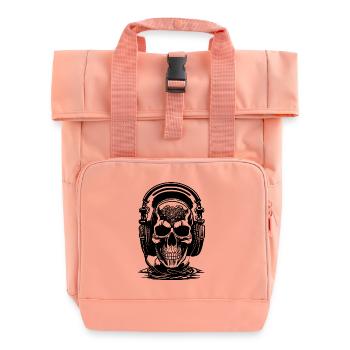 Skull with headphones and brain - Roll Top Backpack with Two Handles - chintz rose - Front