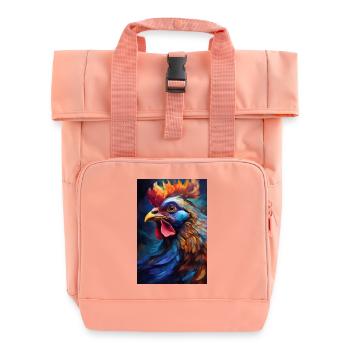 A Colorful Chicken Portrait 1 - Roll Top Backpack with Two Handles - chintz rose - Front