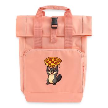 Raccoon carrying Pizza - Roll Top Backpack with Two Handles - chintz rose - Front