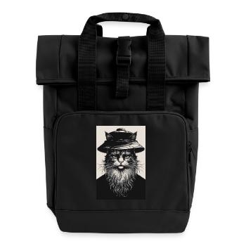 The Silent Cat - Roll Top Backpack with Two Handles - black - Front
