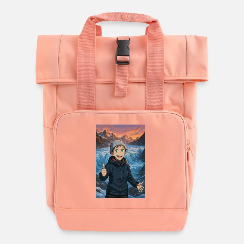 Joyful icy hike - Roll Top Backpack with Two Handles - chintz rose