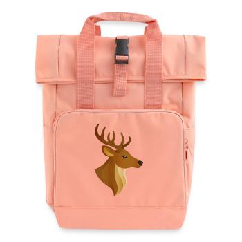 Majestic Deer Head – Noble Forest Dweller Motif - Roll Top Backpack with Two Handles - chintz rose - Front